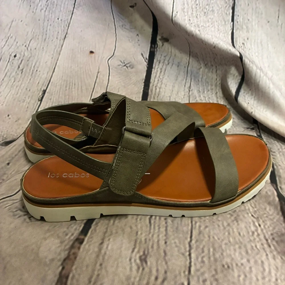 Los Cabos Women’s Ashli Khaki Green Adjustable Ankle Strap Sandals‎ Sz 40 EU GUC